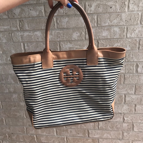 Tory Burch Handbags - Tory Burch Canvas Sophia Small Tote navy stripe